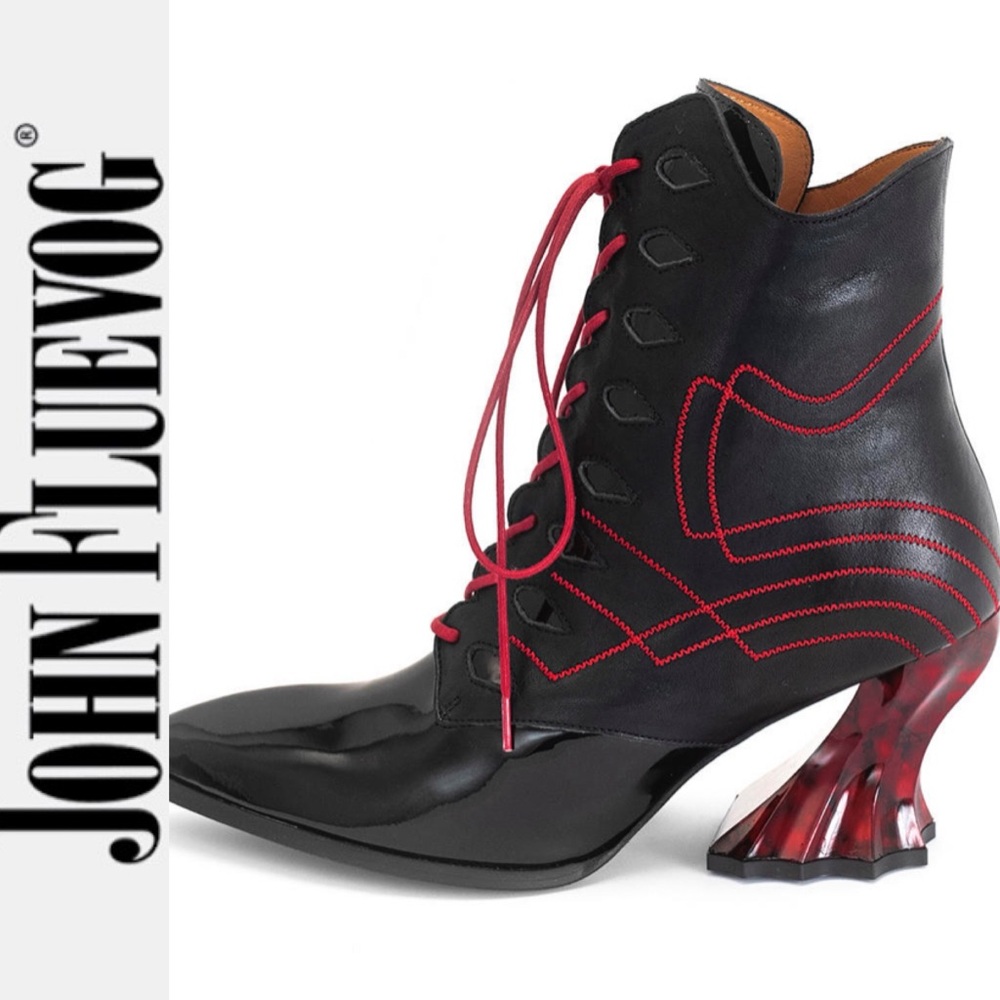 NEW John Fluevog Deliverance Brit Regal Lace-Up Ankle Booties w/ Rococo Heel 7.5 - Picture 3 of 15